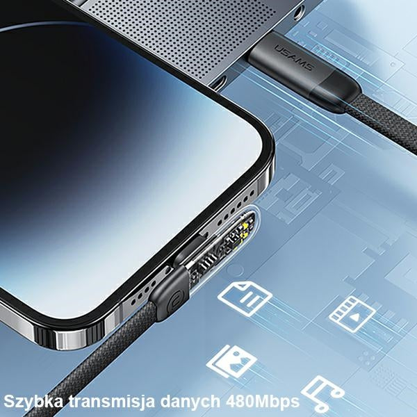 Кабел USAMS с ъгъл Lightning PD 20W Fast Charging Iceflake Series 1,2 м, бял