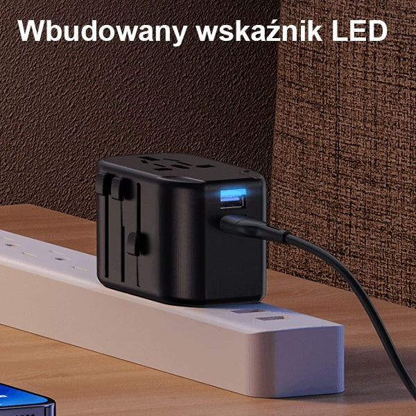 Зарядно USAMS T55 Universal Travel Charger US/AU/EU/UK, черно