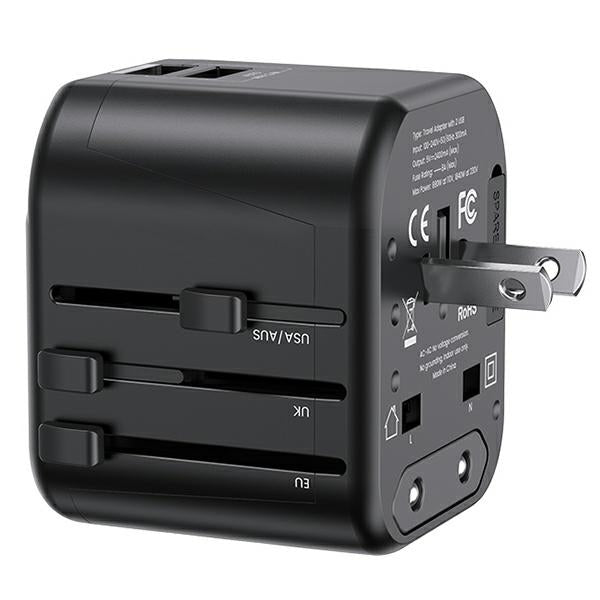 Зарядно USAMS T55 Universal Travel Charger US/AU/EU/UK, черно