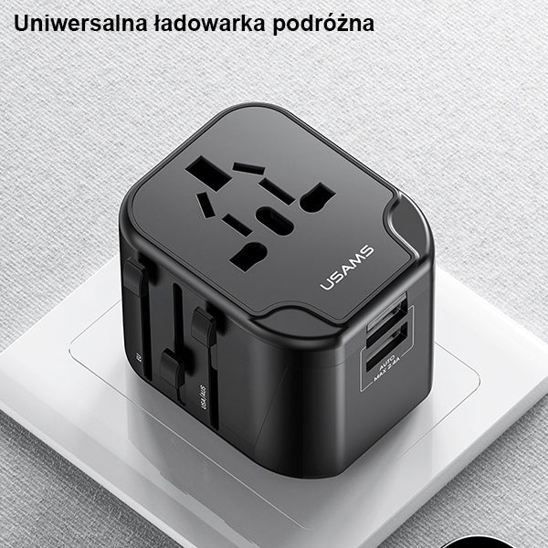 Зарядно USAMS T55 Universal Travel Charger US/AU/EU/UK, черно