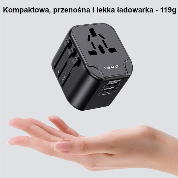 Зарядно USAMS T55 Universal Travel Charger US/AU/EU/UK, черно
