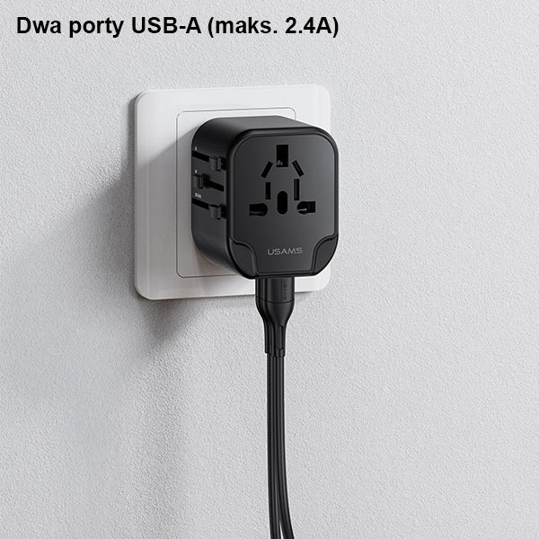 Зарядно USAMS T55 Universal Travel Charger US/AU/EU/UK, черно