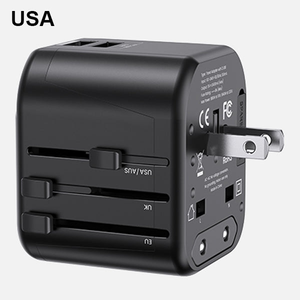 Зарядно USAMS T55 Universal Travel Charger US/AU/EU/UK, черно
