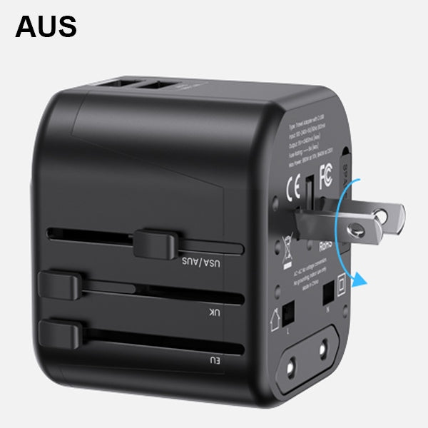 Зарядно USAMS T55 Universal Travel Charger US/AU/EU/UK, черно