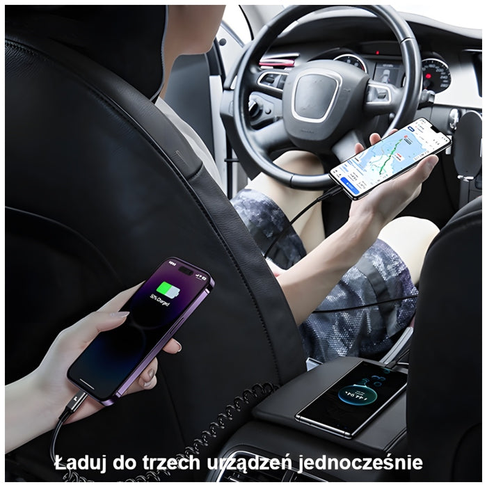 Автомобилно зарядно USAMS C33 Spring Cable Fast Charge, черно
