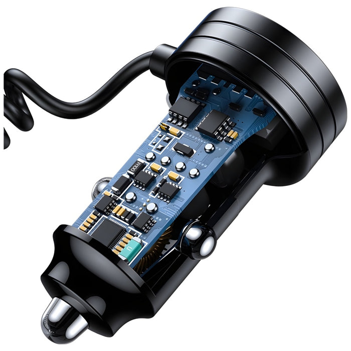 Автомобилно зарядно USAMS C33 Spring Cable Fast Charge, черно
