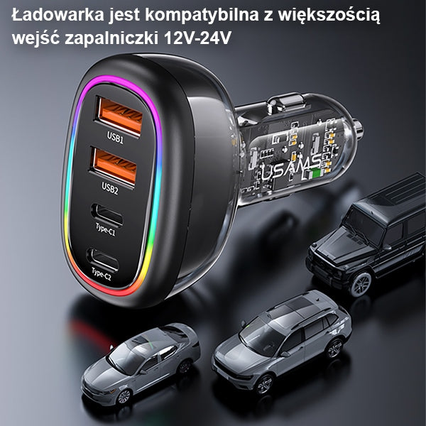 Автомобилно зарядно USAMS C34 PD Fast Charge, черно