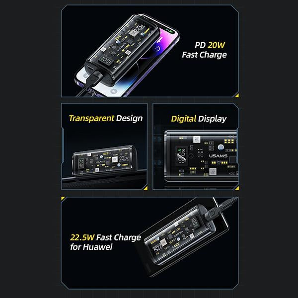 USAMS Powerbank PD Dual-Port Fast Charge, черен