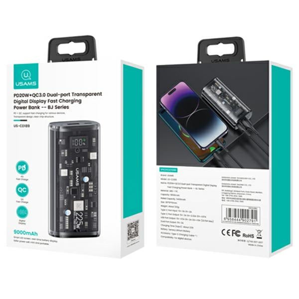 USAMS Powerbank PD Dual-Port Fast Charge, черен