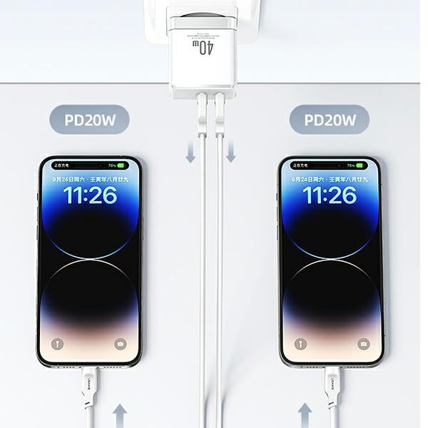 Зарядно USAMS T54 GaN 40W PD Fast Charging, бял