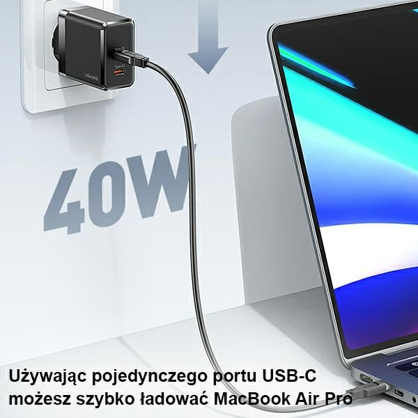 Зарядно USAMS T54 GaN 40W PD Fast Charging, бял