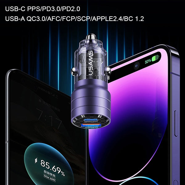 Автомобилно зарядно USAMS Ład. sam. C36 M3+M4 M0 Charge, черно