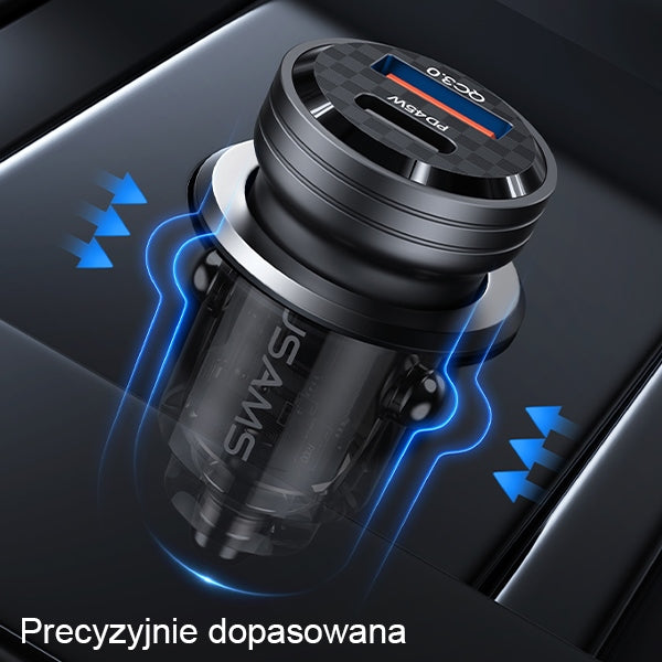 Автомобилно зарядно USAMS Ład. sam. C35 USB+USB-C 45WFast, черно (CC175CC01, US-CC175)