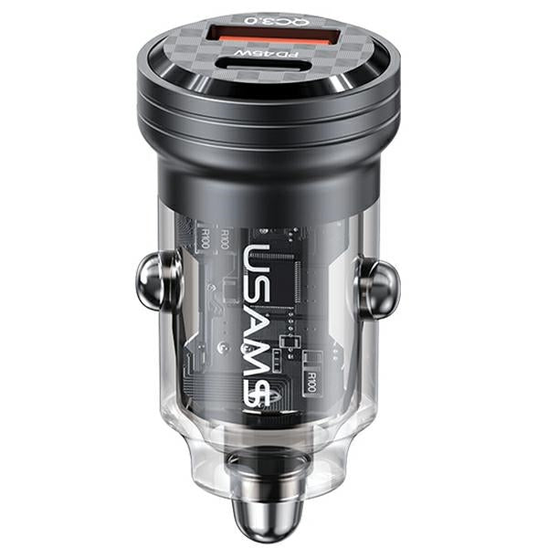 Автомобилно зарядно USAMS Ład. sam. C35 USB+USB-C 45WFast, черно (CC175CC01, US-CC175)