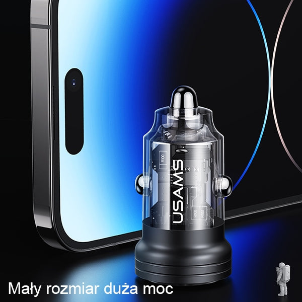 Автомобилно зарядно USAMS Ład. sam. C35 USB+USB-C 45WFast, черно (CC175CC01, US-CC175)