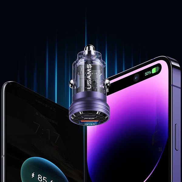 Автомобилно зарядно USAMS Ład. sam. C35 USB+USB-C 45WFast, черно (CC175CC01, US-CC175)