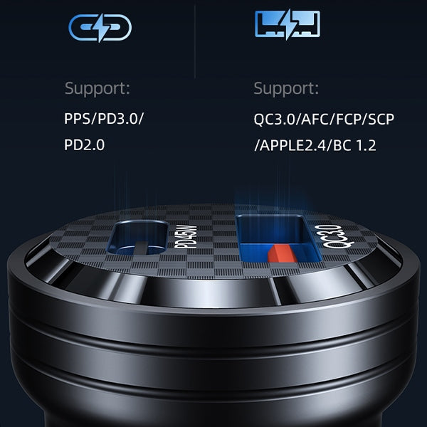 Автомобилно зарядно USAMS Ład. sam. C35 USB+USB-C 45WFast, черно (CC175CC01, US-CC175)