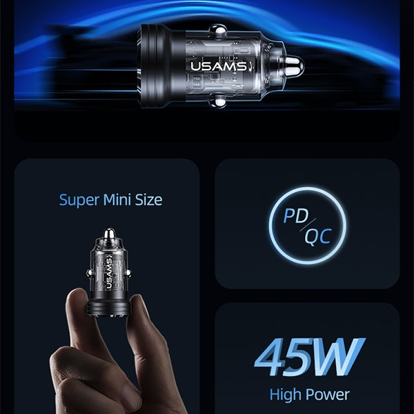 Автомобилно зарядно USAMS Ład. sam. C35 USB+USB-C 45WFast Charge, лилаво (US-CC175)