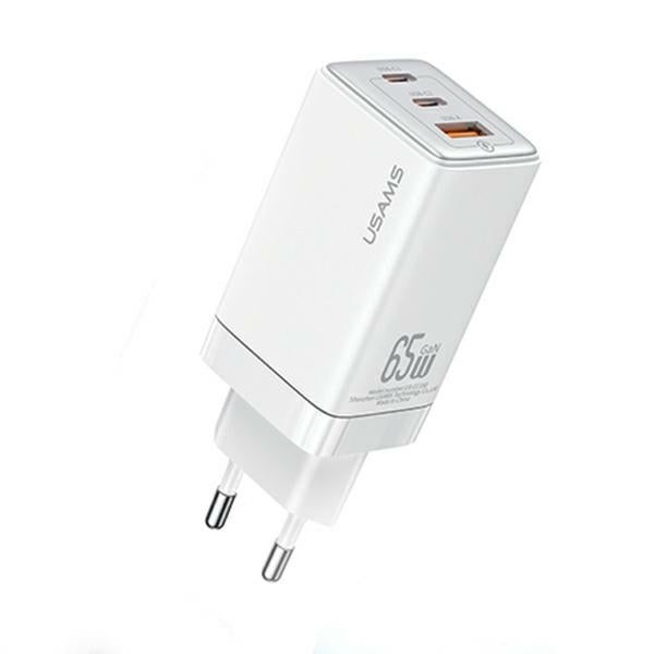 Зарядно USAMS 65W GaN PD3.0 + QC3.0 Fast Charging, бяло, Sandru Series