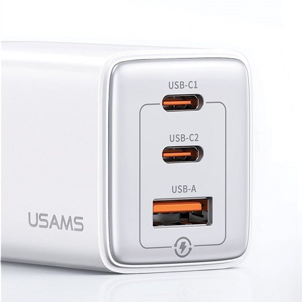 Зарядно USAMS 65W GaN PD3.0 + QC3.0 Fast Charging, бяло, Sandru Series
