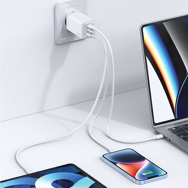 Зарядно USAMS 65W GaN PD3.0 + QC3.0 Fast Charging, бяло, Sandru Series