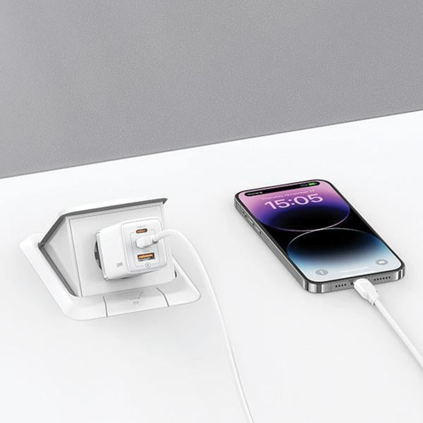 Зарядно USAMS 65W GaN PD3.0 + QC3.0 Fast Charging, бяло, Sandru Series
