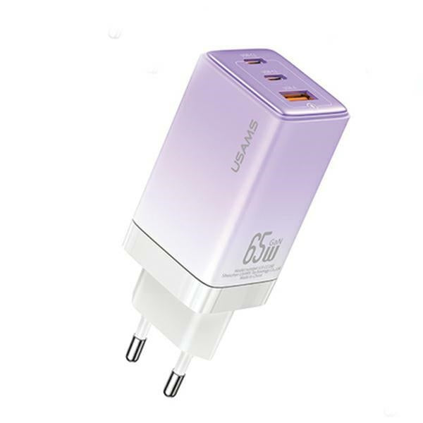Зарядно USAMS Sandru Series 65W GaN PD3.0 +QC3.0 Fast Charging, лилав/градиент