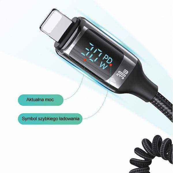Автомобилно зарядно USAMS C37 60W с кабел Lightning 30W PD+QC Fast Charge, черно