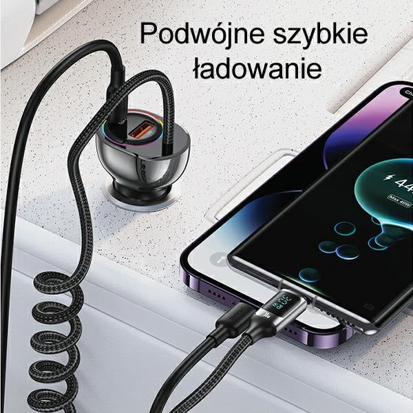 Автомобилна зарядна USAMS C37 60W с кабел 30W PD+QC Fast Charge, черна
