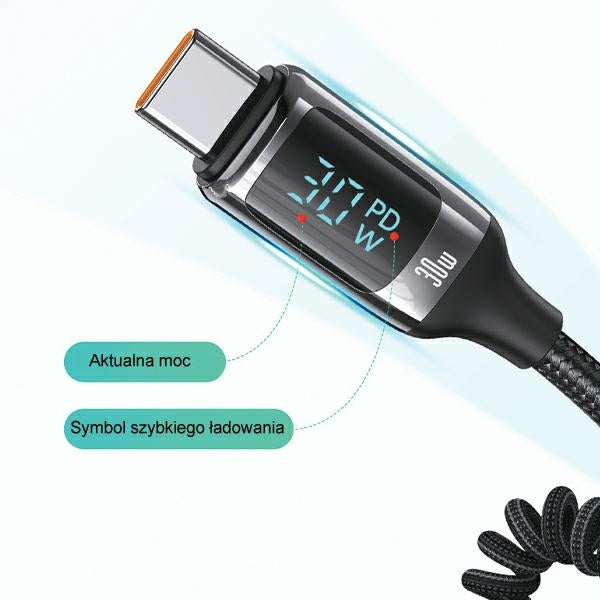 Автомобилна зарядна USAMS C37 60W с кабел 30W PD+QC Fast Charge, черна
