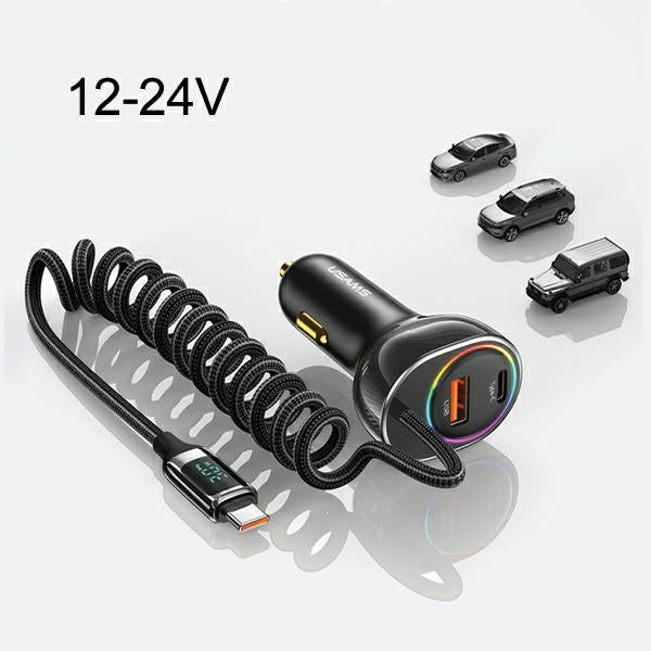 Автомобилна зарядна USAMS C37 60W с кабел 30W PD+QC Fast Charge, черна