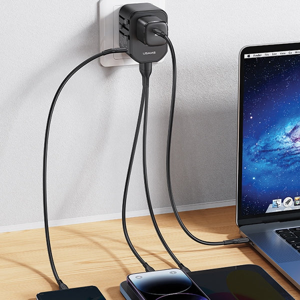 Зарядно USAMS T59 Universal Travel Charger US/AU/EU/UK, черно