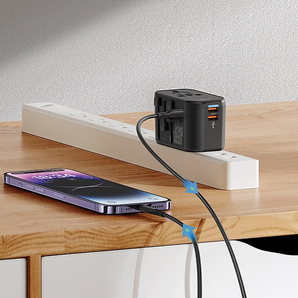 Зарядно USAMS T59 Universal Travel Charger US/AU/EU/UK, черно