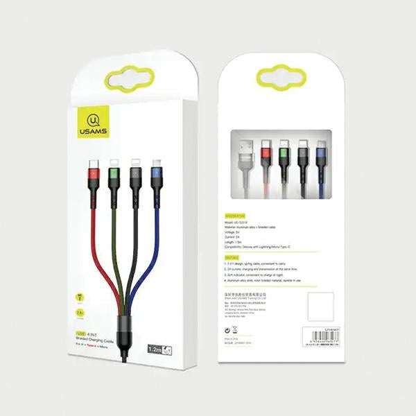 USAMS кабел плетен U26 4в1 1.2м Charge USB-C/microUSB