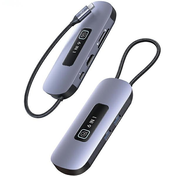 USAMS Adapter HUB 6в1 USB 3.0/USB-C/SD/USB-A/HDMI, сив