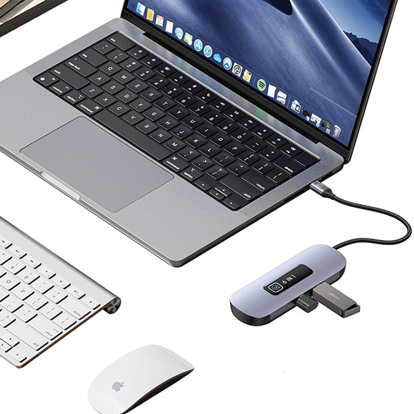 USAMS Adapter HUB 6в1 USB 3.0/USB-C/SD/USB-A/HDMI, сив