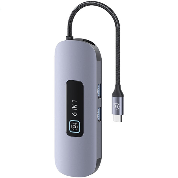 USAMS Adapter HUB 6в1 USB 3.0/USB-C/SD/USB-A/HDMI, сив