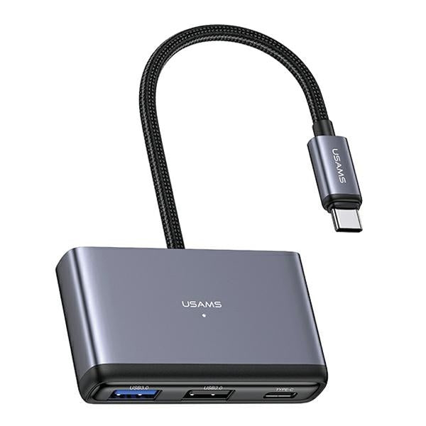 USAMS Adapter HUB 4в1 2.0/3.0, сив