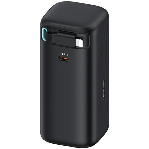 USAMS Powerbank със сгъваем Lightning кабел Retractable 18000 mAh Fast Charge XMF Series, черен