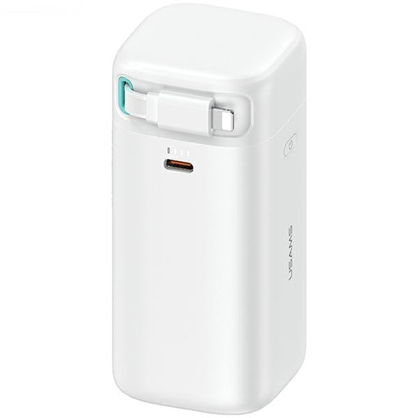 USAMS Powerbank XMF Series със свиваем кабел Lightning 18000 mAh, бързо зареждане, бял