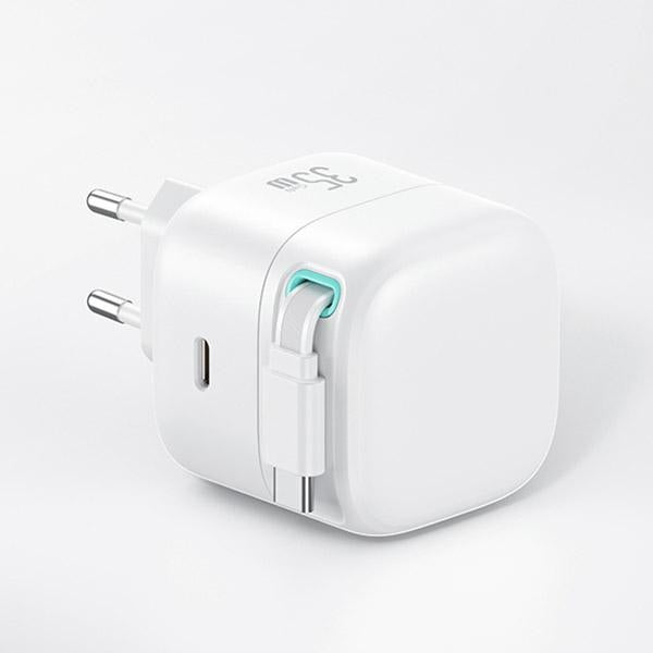 Зарядно USAMS XMF Series Retractable със свиваем кабел PD+QC 35W GaN Fast Charging, черно