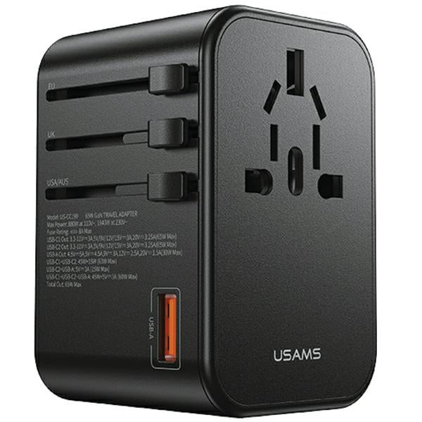 Зарядно USAMS T62 Universal Travel Charger US/AU/EU/UK, черно