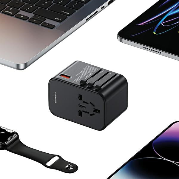 Зарядно USAMS T62 Universal Travel Charger US/AU/EU/UK, черно