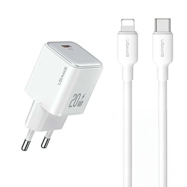 Зарядно USAMS Fast Charging YX Series с кабел Lightning, бяло