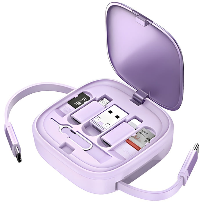 USAMS кабел разтегляем 3в1 Micro USB/USB-C/Lightning 60W, лилав — 1 бр.