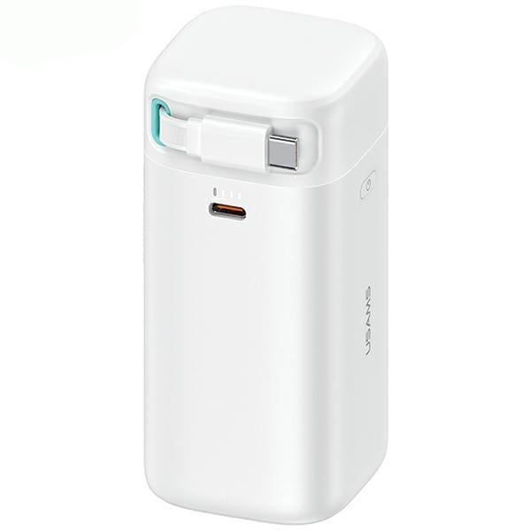 USAMS Powerbank с изтегляем кабел USB-CRetractable 18000 mAh Fast Charge XMF Series, бял