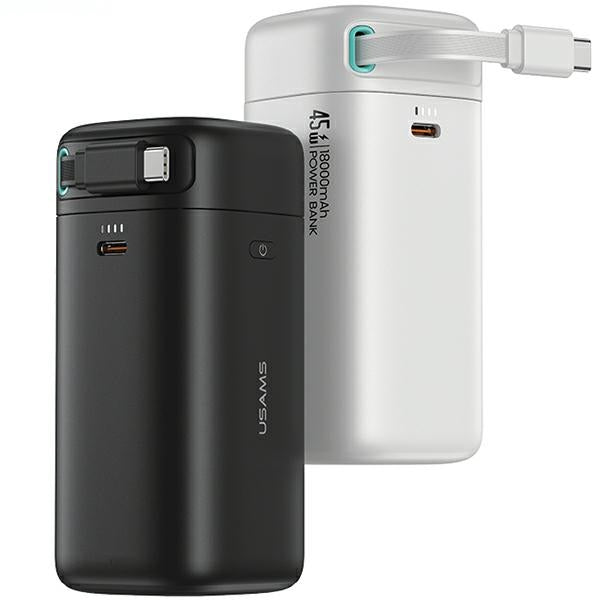 USAMS Powerbank с изтегляем кабел USB-CRetractable 18000 mAh Fast Charge XMF Series, бял