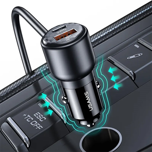 Автомобилно зарядно USAMS C40 с QC Fast Charge, черно