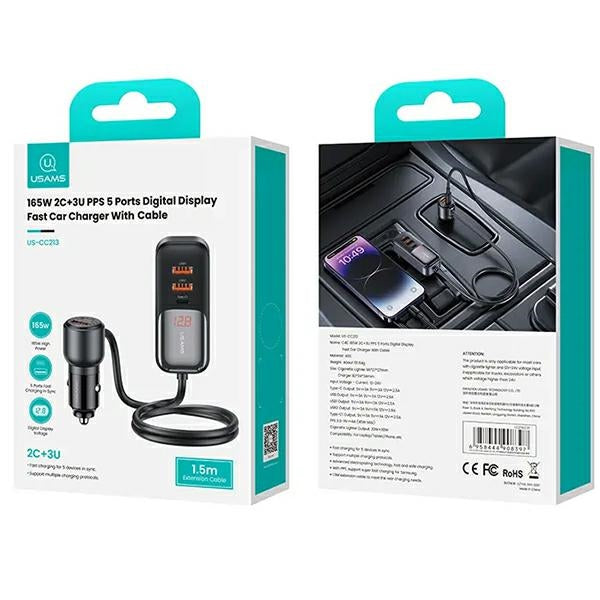 Автомобилно зарядно USAMS C40 с QC Fast Charge, черно