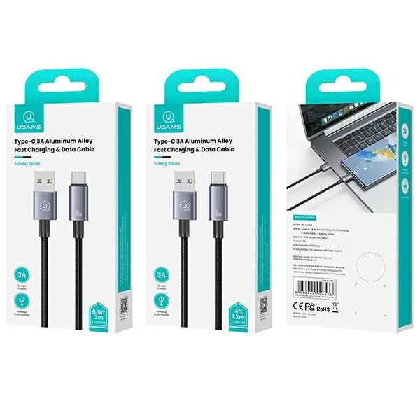 USAMS кабел USB на USB-C 3A 1,2mFast за зареждане, стален/патиниран SJ663USB01 (US-SJ663)